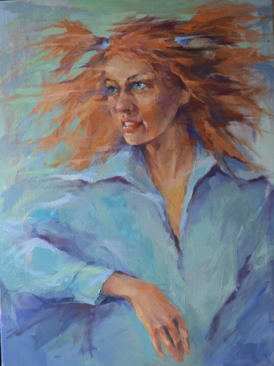 Painting titled "портрет девушки" by Vadim Konchits, Original Artwork, Oil