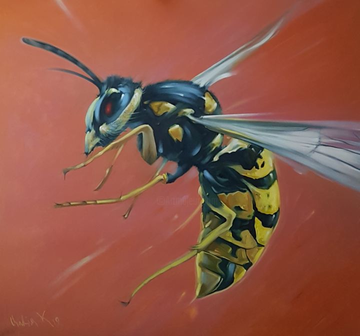 Painting titled ",,WASP,," by Vadim Kovalev, Original Artwork, Oil Mounted on Wood Stretcher frame
