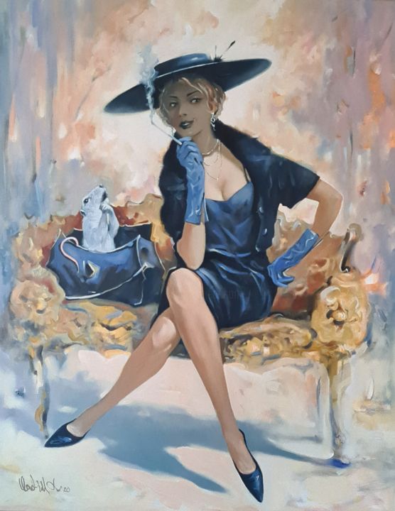 Painting titled ",,Madame Shapoklyak…" by Vadim Kovalev, Original Art, Oil Mounted on Stretcher frame