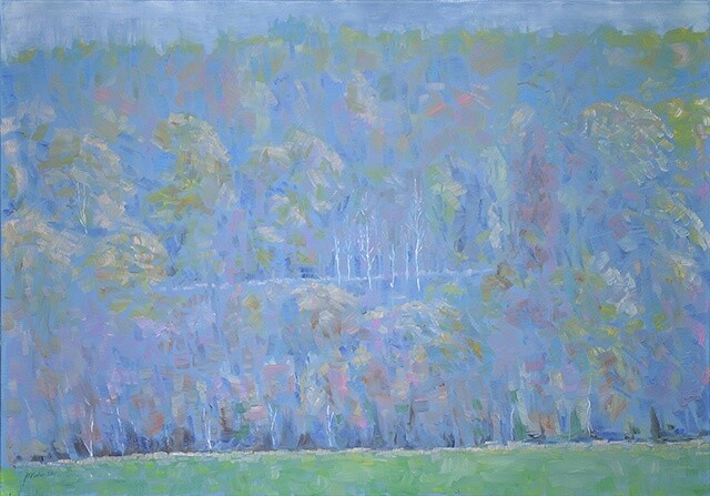 Painting titled "Forêt céleste" by Vadim Mikhailov, Original Artwork, Oil