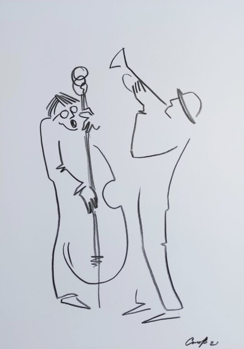 Drawing titled "street musicians" by Vadim Studenov, Original Artwork, Pencil