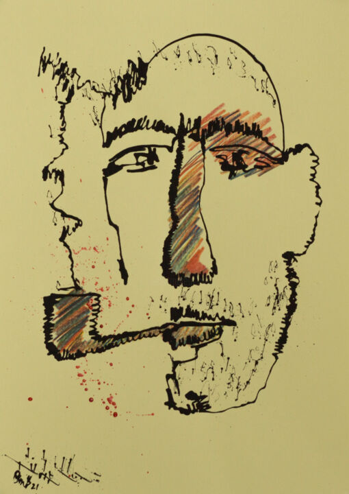 Рисунок под названием "man smokes" - Vadim Studenov, Подлинное произведение искусства, Цветные карандаши