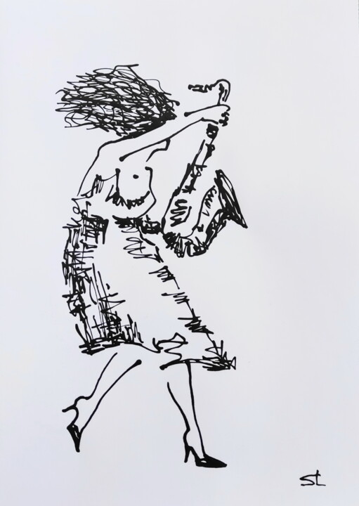 Drawing titled "woman dancing with…" by Vadim Studenov, Original Artwork, Acrylic