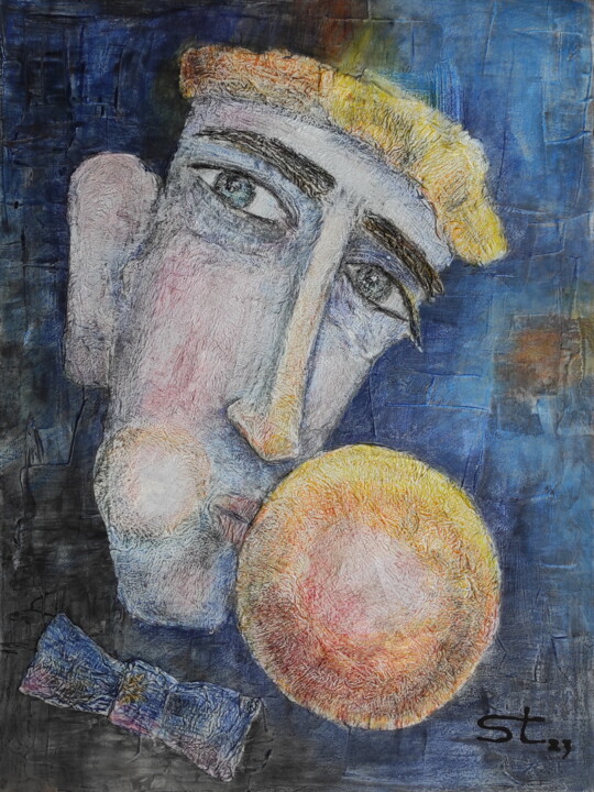 Painting titled "Inflating the ballo…" by Vadim Studenov, Original Artwork, Conté