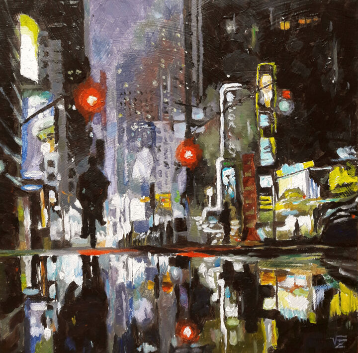 Картина под названием "City night" - Vadim Zdesenko (Vazdart), Подлинное произведение искусства, Масло