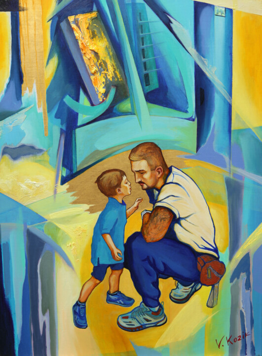 "Father and Son" başlıklı Tablo Vadym Kozik tarafından, Orijinal sanat, Petrol