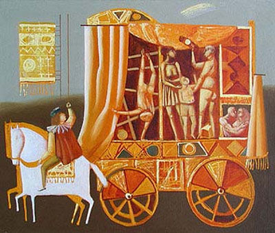 Pintura intitulada "Странствующий цирк" por Vadim Palamarchuk, Obras de arte originais