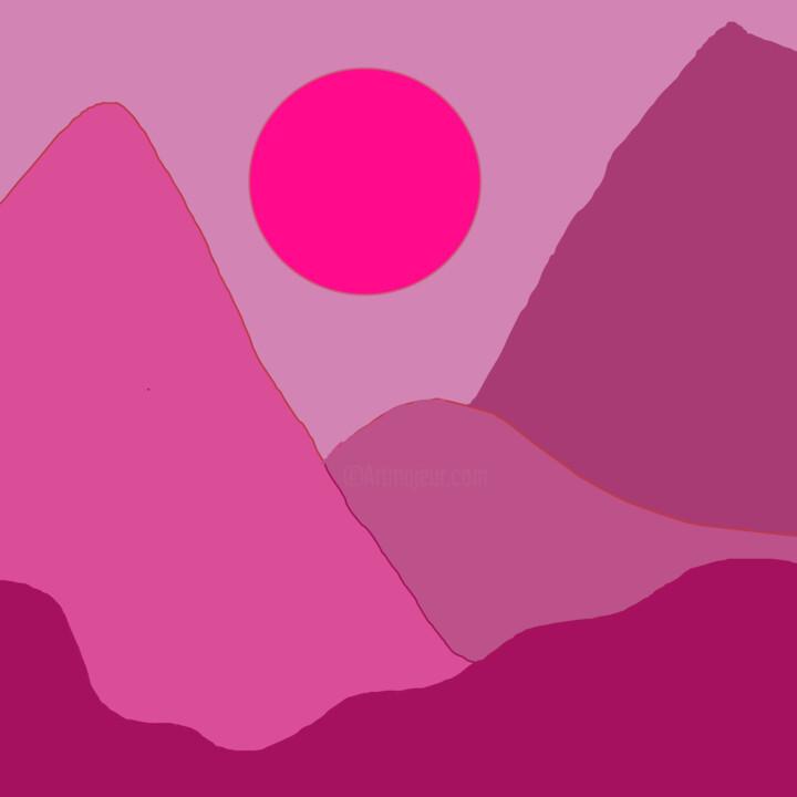 Druckgrafik mit dem Titel "Pink Sunset. Purple…" von Vafa Majidli, Original-Kunstwerk, Digitaldruck