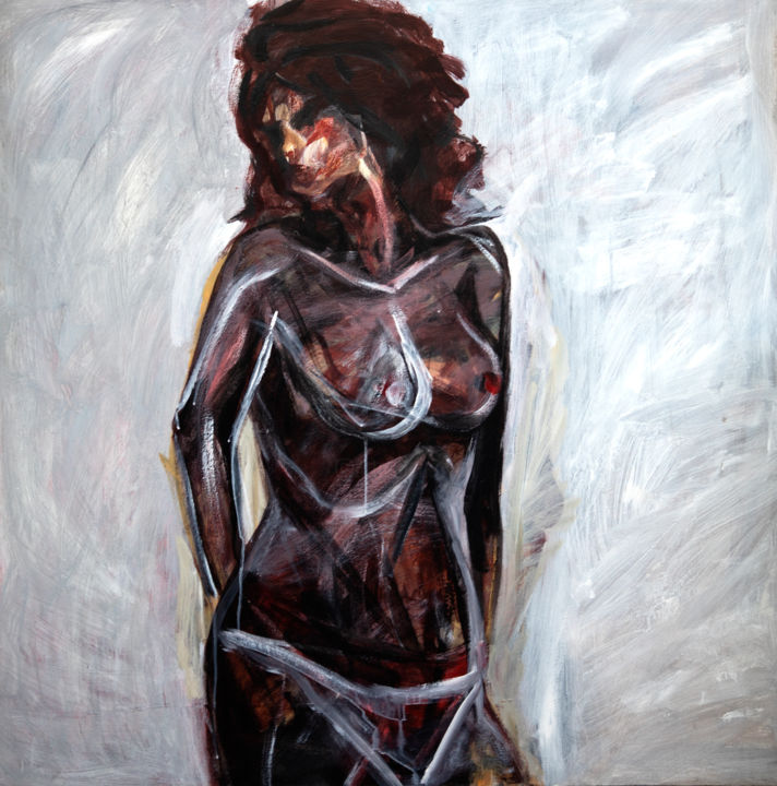 Painting titled "Nude Elegance 3" by Vafa, Original Artwork, Acrylic