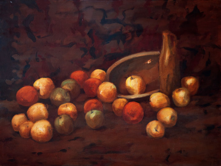 Painting titled "apples" by Vafa, Original Artwork, Oil