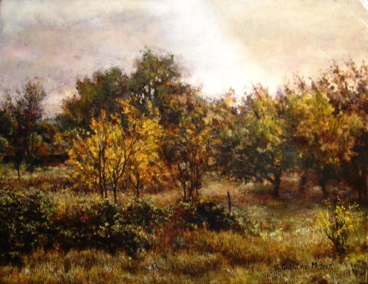 Картина под названием "Autumn in the garde…" - Sergey Galstyan, Подлинное произведение искусства, Масло
