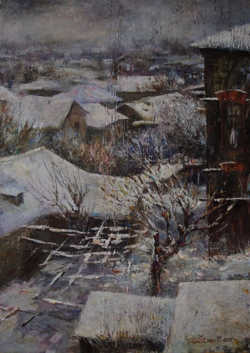 Картина под названием "Snow Day (Зимний де…" - Sergey Galstyan, Подлинное произведение искусства, Масло