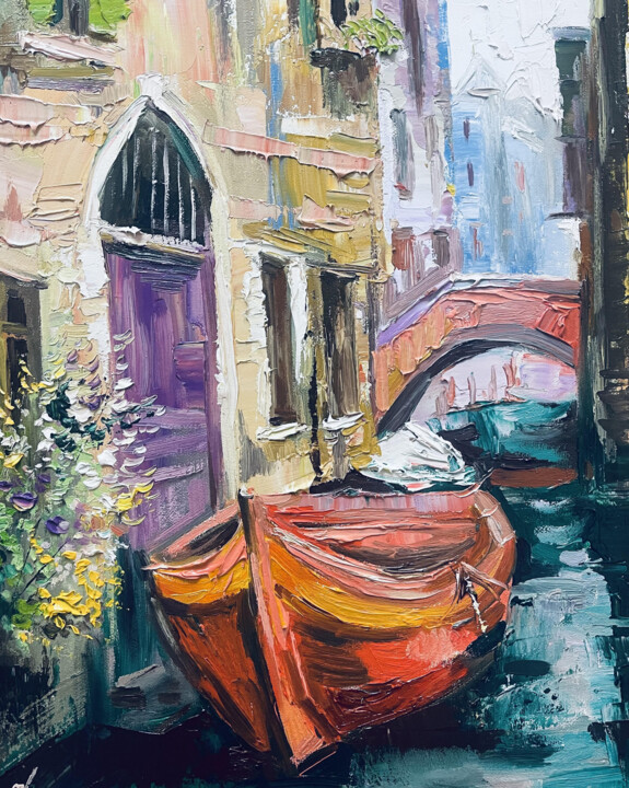 Painting titled "Venetian Serenity" by Vahe Bagumyan, Original Artwork, Oil Mounted on Wood Stretcher frame