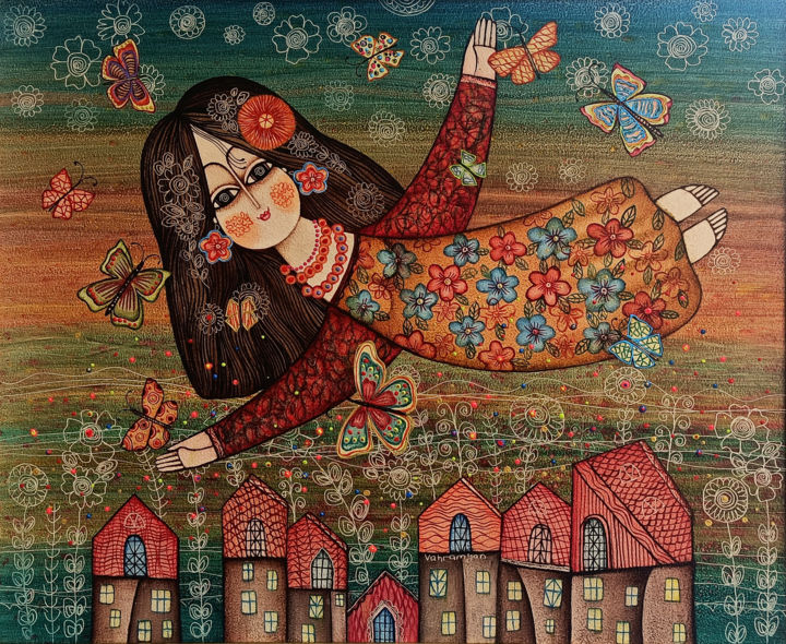 Картина под названием "Fly like birds (50x…" - Vahramyan, Подлинное произведение искусства, Масло Установлен на Подрамник