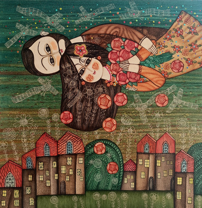 Картина под названием "Lovers-2 (60x60cm,…" - Vahramyan, Подлинное произведение искусства, Масло Установлен на Подрамник
