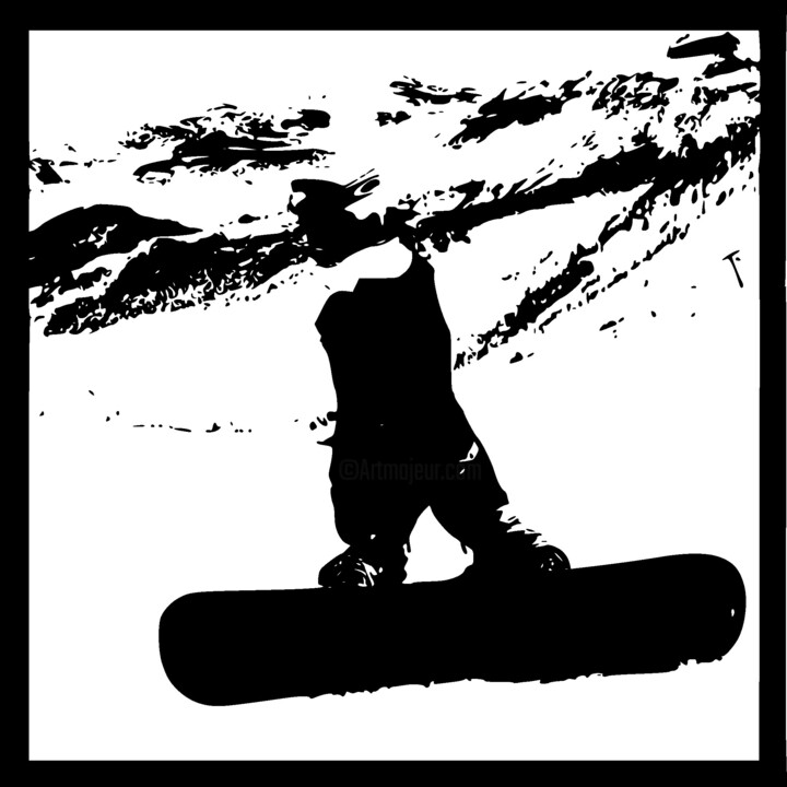 Цифровое искусство под названием "Woman on Snowboard" - Vaïni, Подлинное произведение искусства, Цифровая живопись