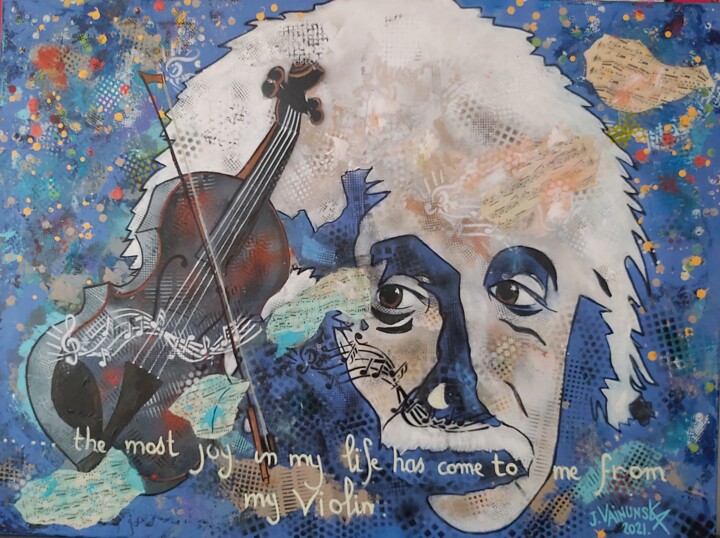 Pintura intitulada "Einstein & his viol…" por Vainunska Jacques, Obras de arte originais, Acrílico