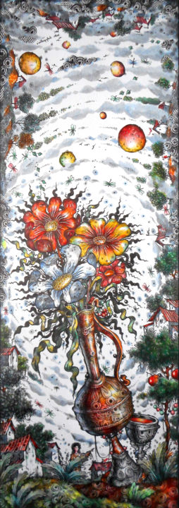 Dessin intitulée "Головокружение от ц…" par Vazha Kurkhuli, Œuvre d'art originale, Crayon