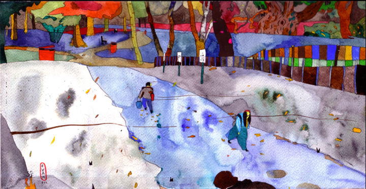 Peinture intitulée "Parc" par Vakarelova Emma, Œuvre d'art originale, Aquarelle