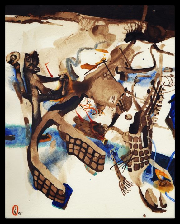 Schilderij getiteld "Tread" door Vakarelova Emma, Origineel Kunstwerk, Inkt