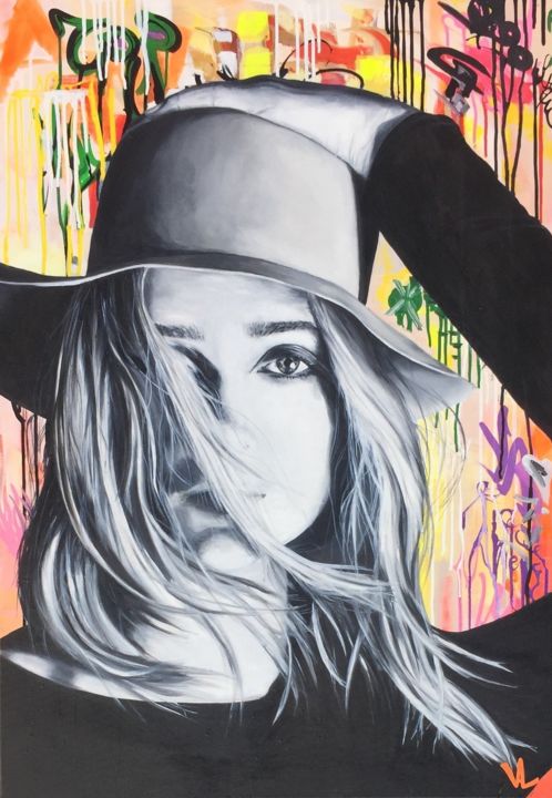 Femme Blonde Au Chapeau Peinture Par Val Escoubet Artmajeur