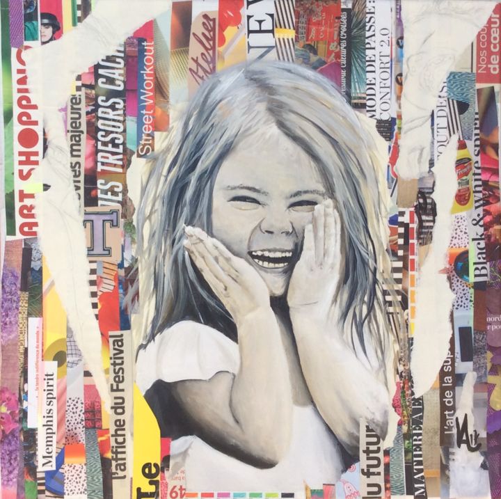 Collages intitulée "Petite fille espièg…" par Val Escoubet, Œuvre d'art originale, Collages