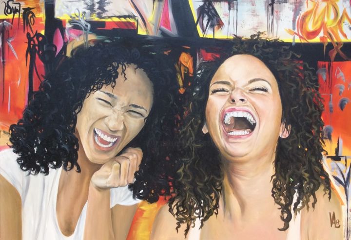 Peinture intitulée "Fou rire entre copi…" par Val Escoubet, Œuvre d'art originale, Huile