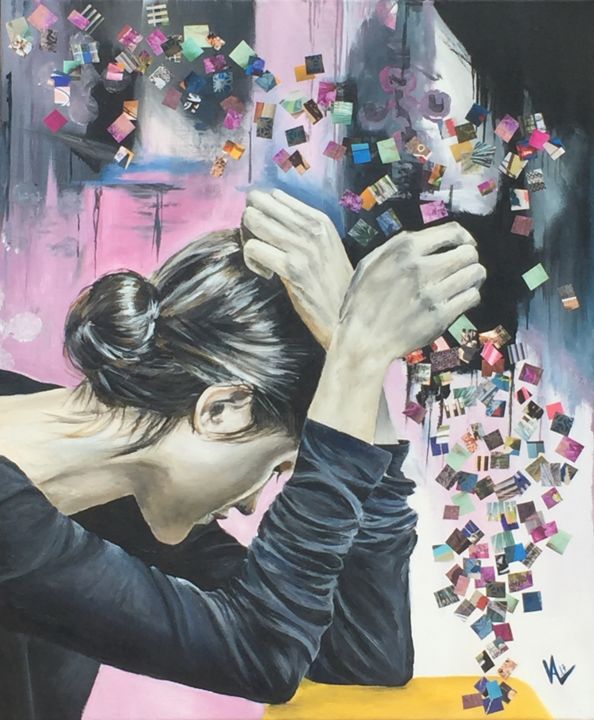 Peinture intitulée "Le fil de mes pensé…" par Val Escoubet, Œuvre d'art originale, Acrylique