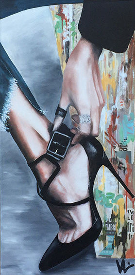 Pintura intitulada "shoes addict" por Val Escoubet, Obras de arte originais, Acrílico