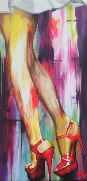 Painting titled "I love my red shoes" by Val Escoubet, Original Artwork, Acrylic