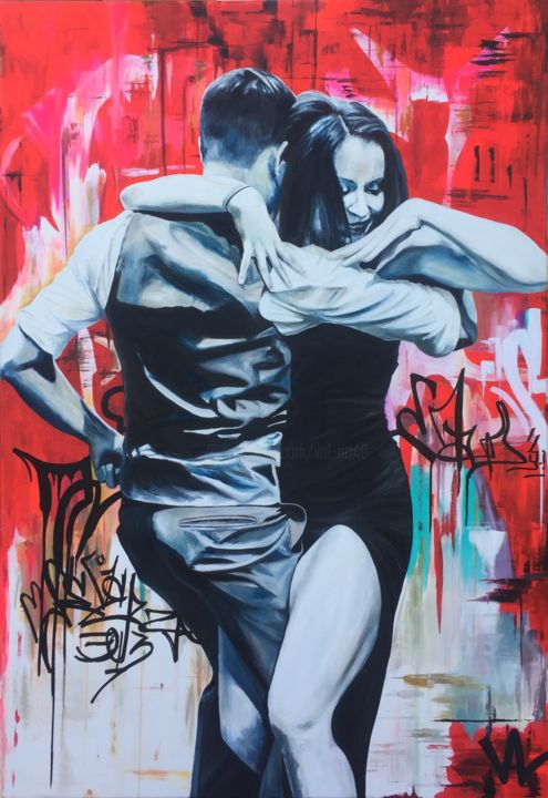 Painting titled "Tango passion" by Val Escoubet, Original Artwork, Acrylic