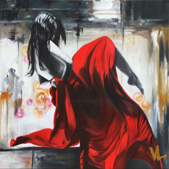 Malerei mit dem Titel "Quand le rouge s'im…" von Val Escoubet, Original-Kunstwerk, Öl