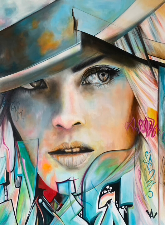 "Face on the wall" başlıklı Tablo Val Escoubet tarafından, Orijinal sanat, Petrol