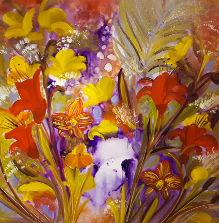 Peinture intitulée "l'âme d'un jardin 2" par Valerie Nunes, Œuvre d'art originale, Huile