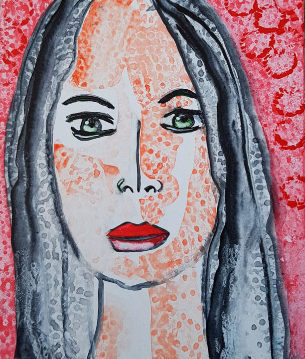 Painting titled "Nyx" by Valerie Nunes, Original Artwork, Watercolor