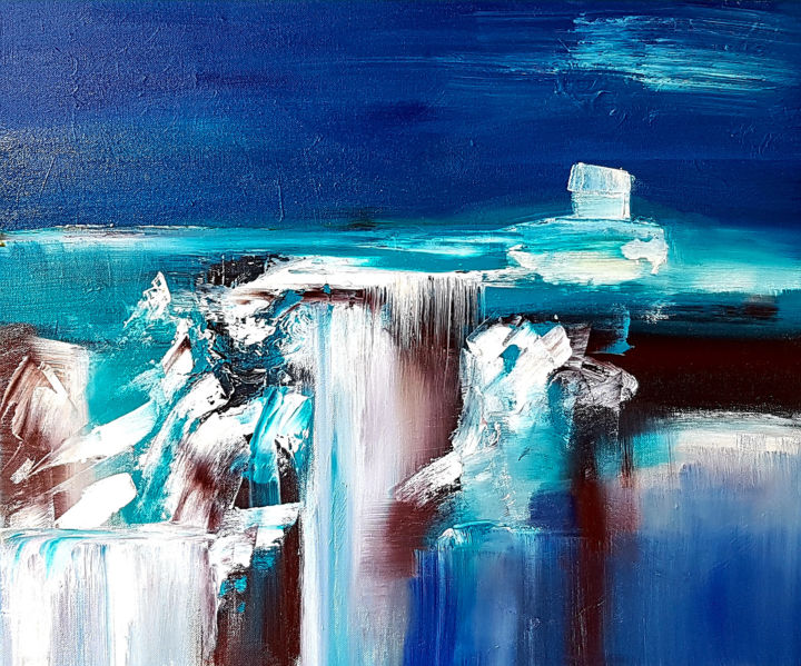 Pittura intitolato "eau turquoise" da Valerie Nunes, Opera d'arte originale, Olio