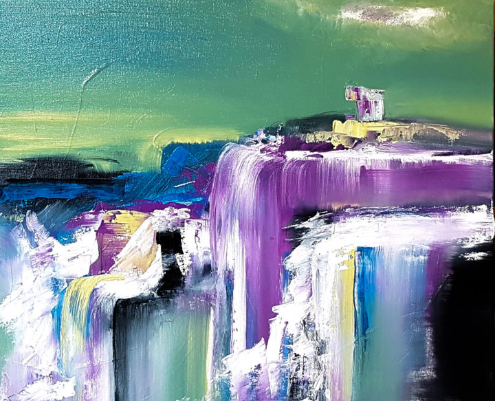 Painting titled "cascade violette" by Valerie Nunes, Original Artwork, Oil