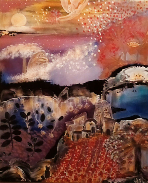 Peinture intitulée "Hameau perdu sous l…" par Valerie Nunes, Œuvre d'art originale, Acrylique