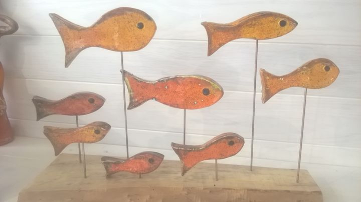 Sculpture intitulée ""LE BANC DE POISSON…" par Valerie Perron, Œuvre d'art originale, Céramique