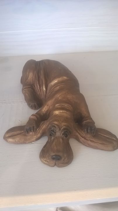 Sculpture titled ""Le basset dubitati…" by Valerie Perron, Original Artwork, Ceramics