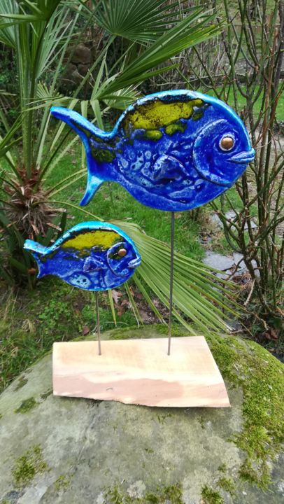 Sculpture titled ""LES POISSONS LAPIS"" by Valerie Perron, Original Artwork, Ceramics