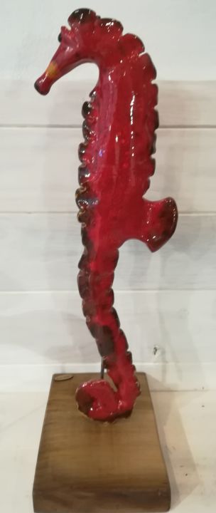 Sculpture titled ""L'HIPPOCAMPE ROUGE"" by Valerie Perron, Original Artwork, Ceramics