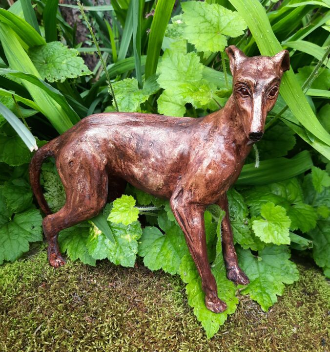 Sculpture titled "LE WHIPPET" by Valerie Perron, Original Artwork, Clay