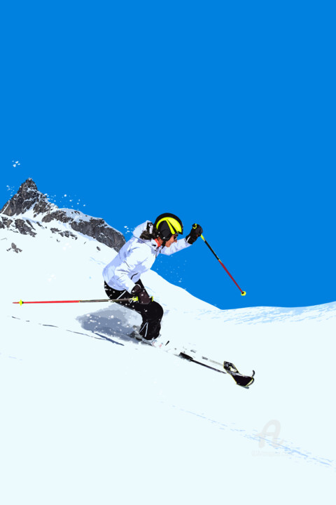 Digitale Kunst mit dem Titel "female ski driver" von Val Thoermer, Original-Kunstwerk, 2D digitale Arbeit