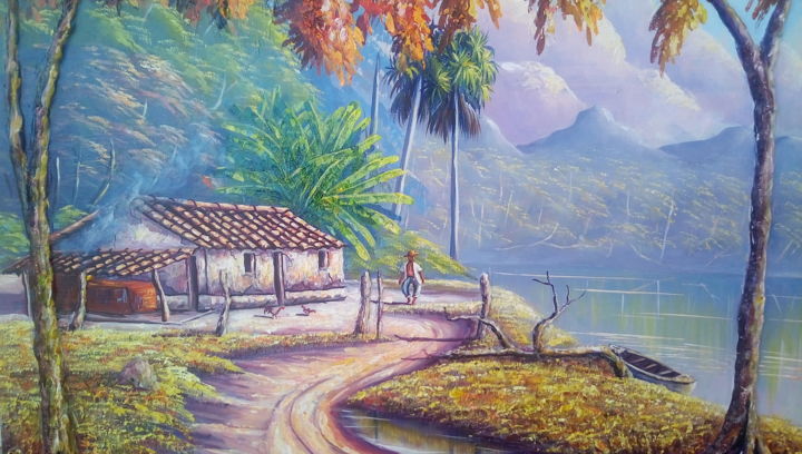 Painting titled "RECANTO FELIZ" by S. Guimarães, Original Artwork, Acrylic