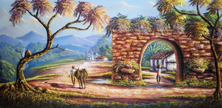 Pintura intitulada "VILAREJO" por S. Guimarães, Obras de arte originais, Acrílico