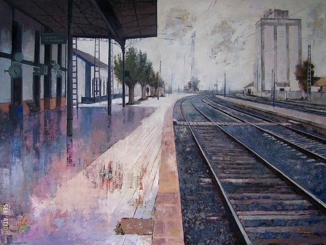 Pintura titulada "Estación de La Roda…" por Jose Antonio Gomez Valderrama, Obra de arte original