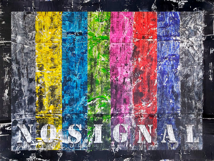 Collages intitulée "no signal" par Val D'Off, Œuvre d'art originale, Acrylique