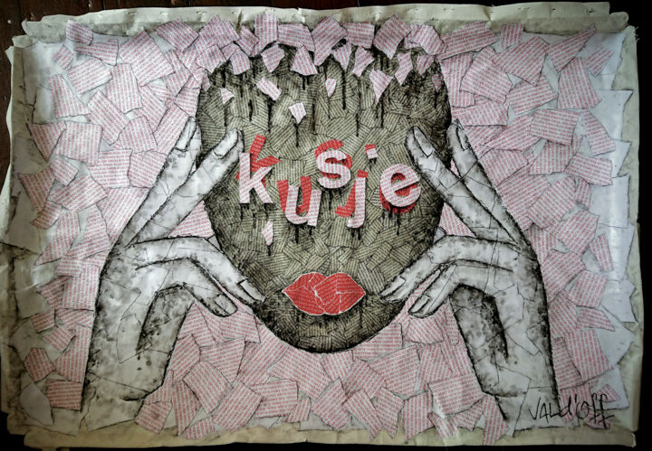 Collages intitulée "Kusje" par Val D'Off, Œuvre d'art originale, Collages