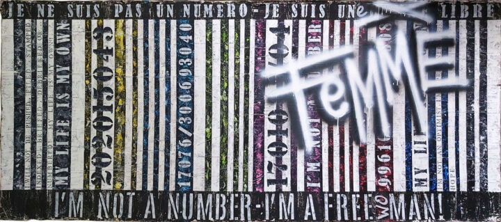 Collages intitolato "I'm not a number" da Val D'Off, Opera d'arte originale, Acrilico Montato su Telaio per barella in legno
